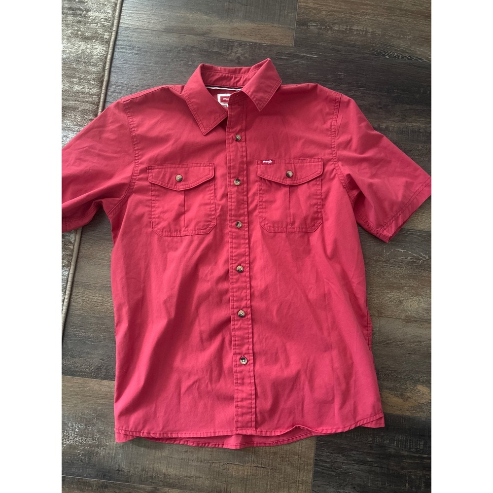 Wrangler Mens Short Sleeve Button Down Shirt Red Small Workwear Casual